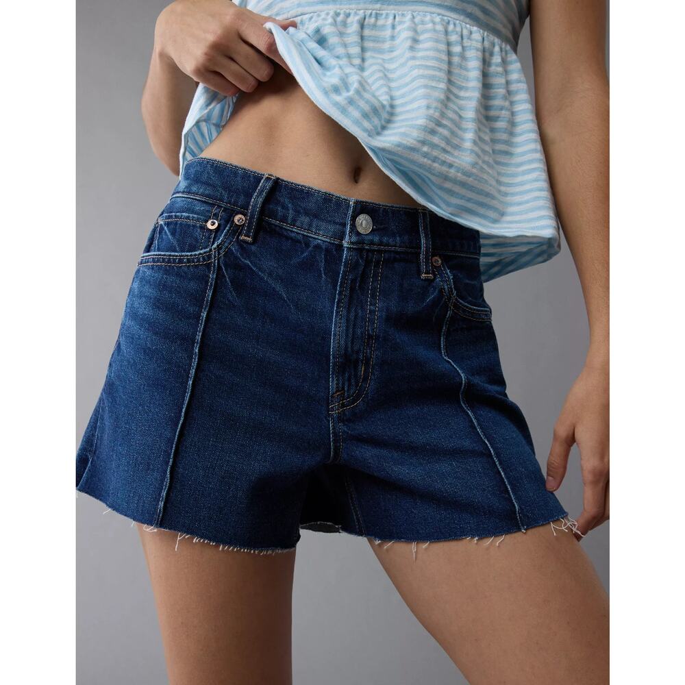 American Eagle Strigid Super High Waisted Denim Shorts Dark Indigo Wash 6/28 NWT